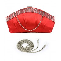 Evening Bag - 12 PCS - Satin w/ Rhinestone Frame Closure - Red - BG-EBS1144RD